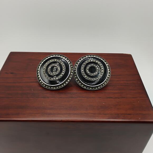 Judith Jack Enamel and Marcasite Earrings in Sterling Silver - Picture 1 of 4